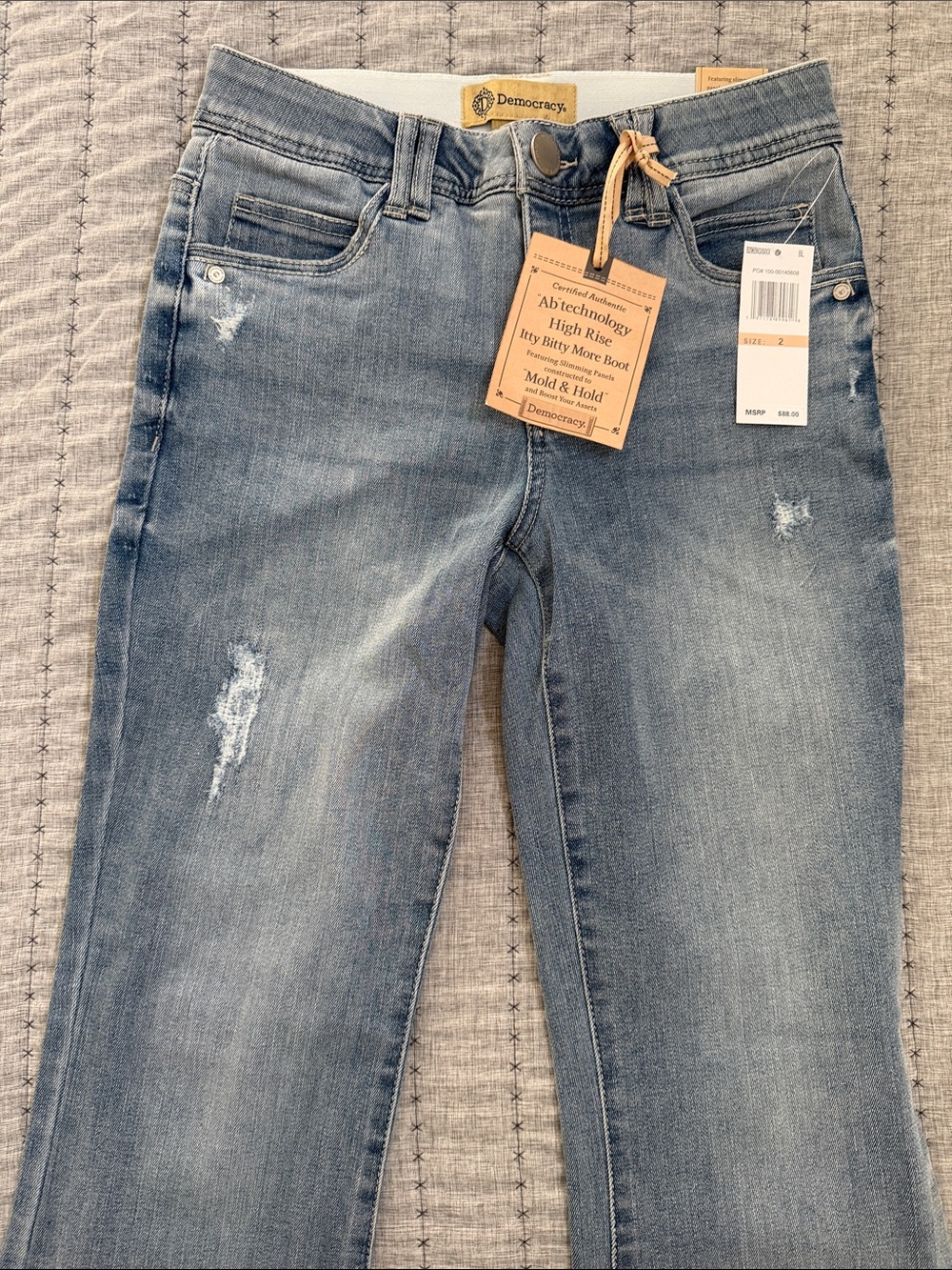 Democracy Light Blue High-Rise Slim Jeans with Subtle Distress